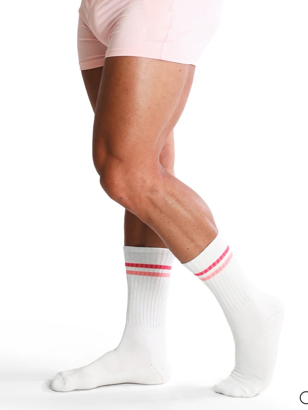 Men's White Crew Socks with Pink Stripes